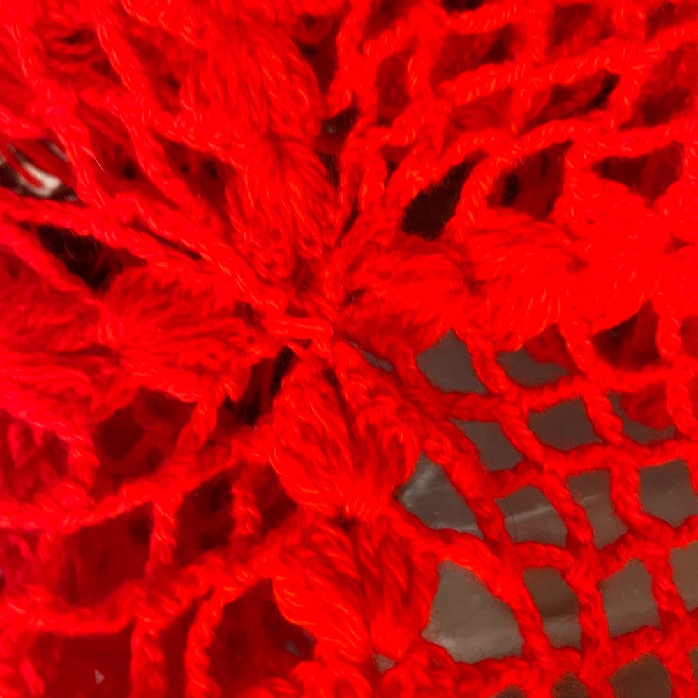 Vibrant Red Crochet Shawl with Fringe - Picture 8 of 9